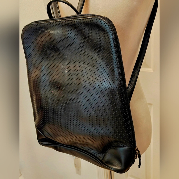 Y2K Latico Leather Perforated Black Leather Laptop Backpack. - Picture 2 of 12